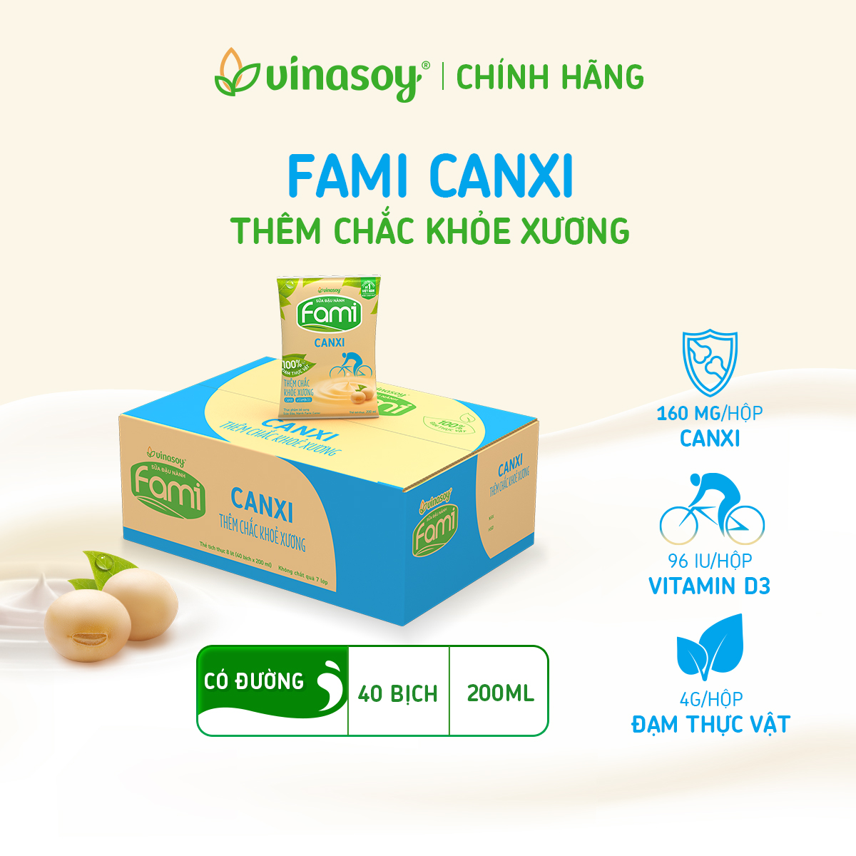 Thùng Sữa Đậu Nành Fami Canxi Có Đường