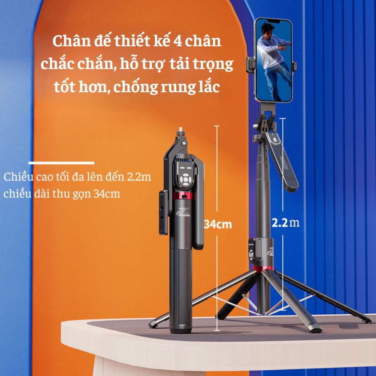 Cây Livestream điện thoại có đèn Z229 ZLIFE Gậy chụp ảnh, Quay TikTok ...