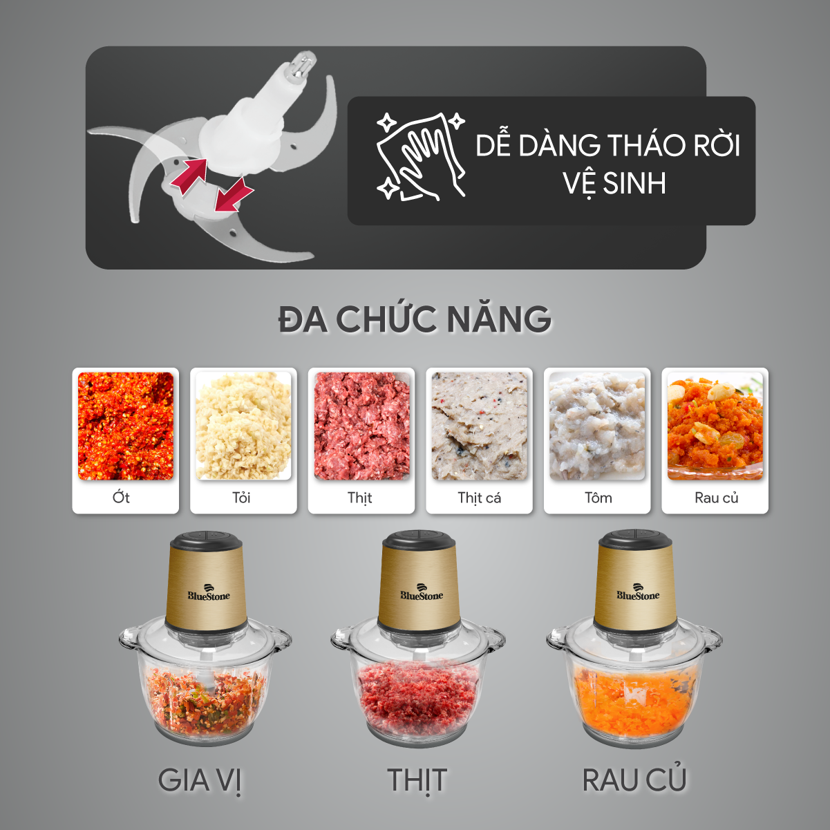 Mô tả Máy Xay Thịt BlueStone 2 Lưỡi Dao Kép CHB-5148 - 2 Lít - 350W - Cối thủy tinh - 6