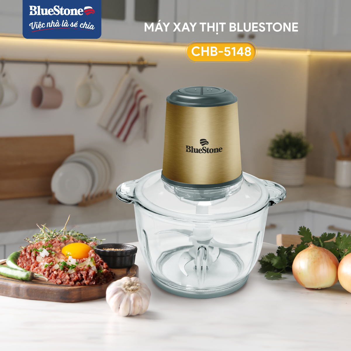 Mô tả Máy Xay Thịt BlueStone 2 Lưỡi Dao Kép CHB-5148 - 2 Lít - 350W - Cối thủy tinh - 8