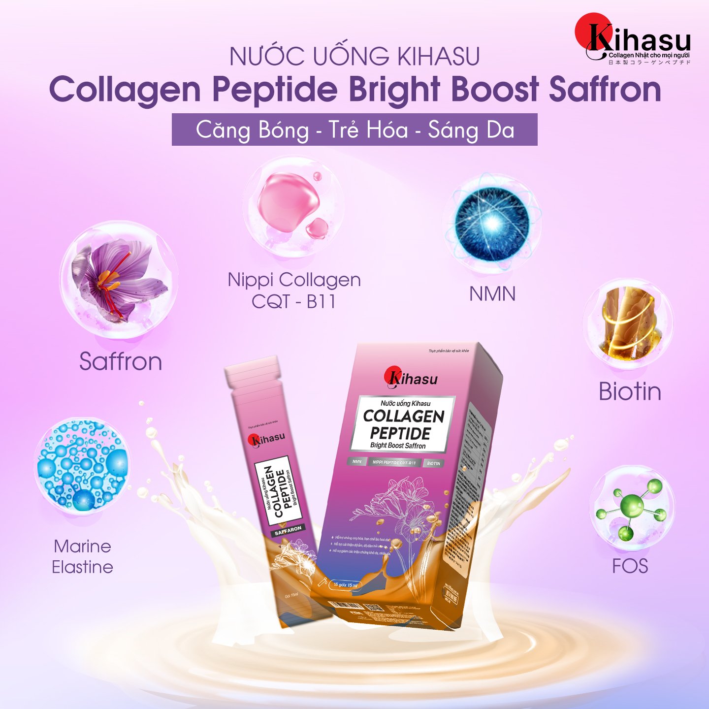 Mô tả Nước Uống Collollagen Kihasu Tăng Cường Saffaron, NMN Sáng Da, Trẻ Hóa, Giảm Nếp Nhăn Và Các Dấu Hiệu Lão Hóa - 1