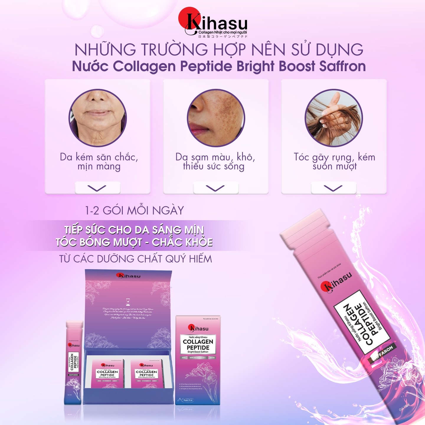 Mô tả Nước Uống Collollagen Kihasu Tăng Cường Saffaron, NMN Sáng Da, Trẻ Hóa, Giảm Nếp Nhăn Và Các Dấu Hiệu Lão Hóa - 4