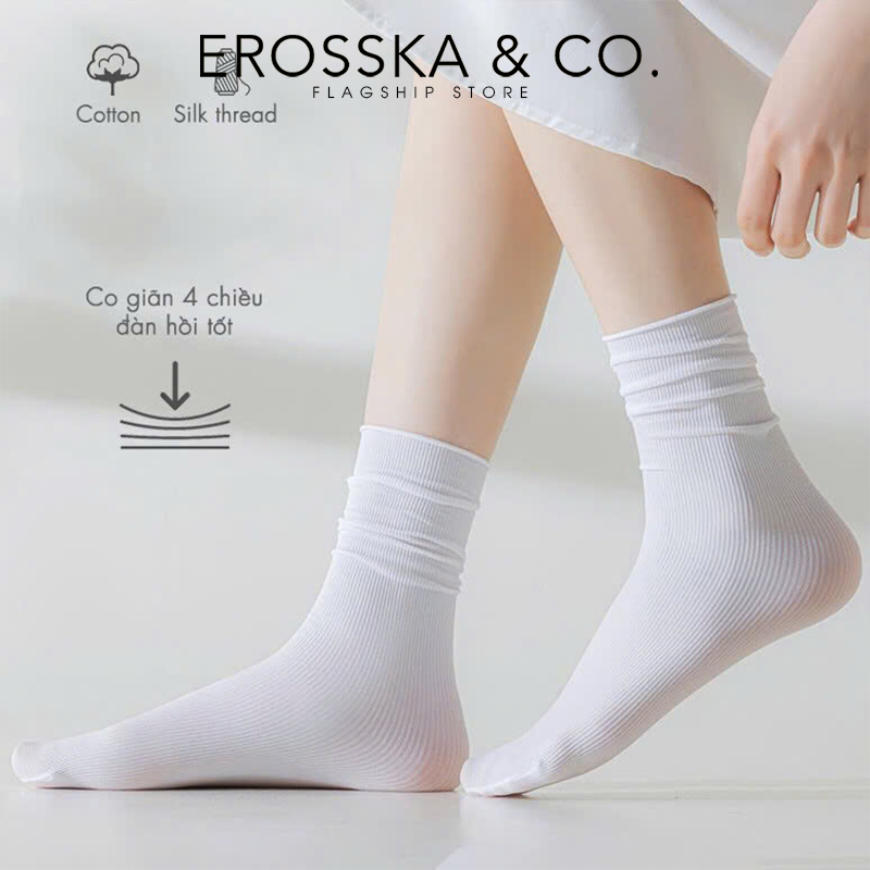 Mô tả Erosska - Tất cổ cao, vớ cotton nữ trơn kiểu dáng basic, chất liệu thoáng khí - 2