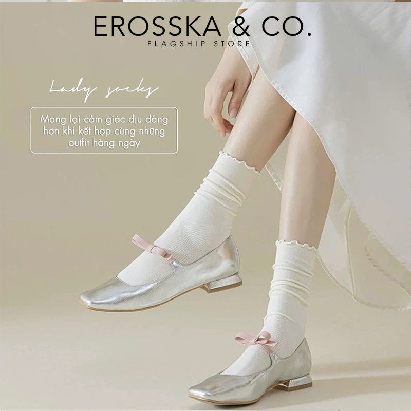 Mô tả Erosska - Tất cổ cao, vớ cotton nữ trơn kiểu dáng basic, chất liệu thoáng khí - 3