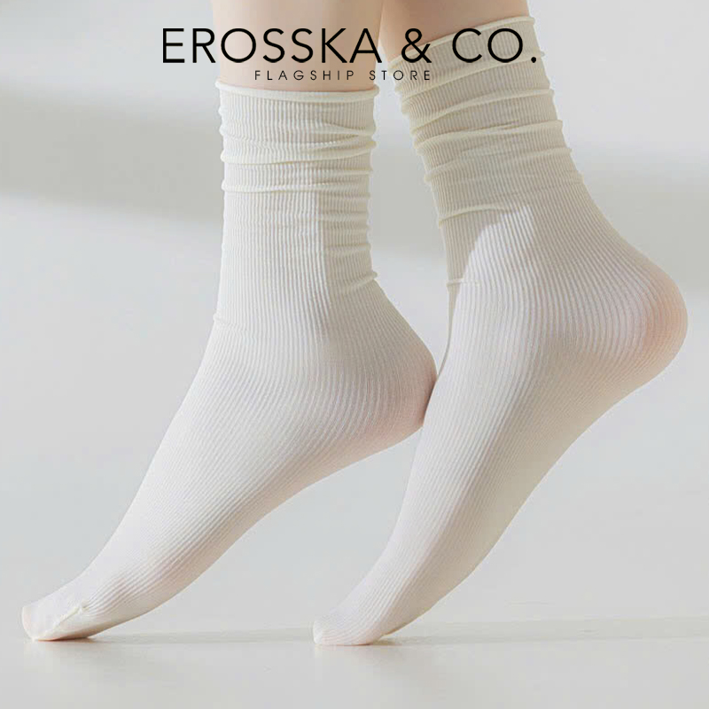 Mô tả Erosska - Tất cổ cao, vớ cotton nữ trơn kiểu dáng basic, chất liệu thoáng khí - 4