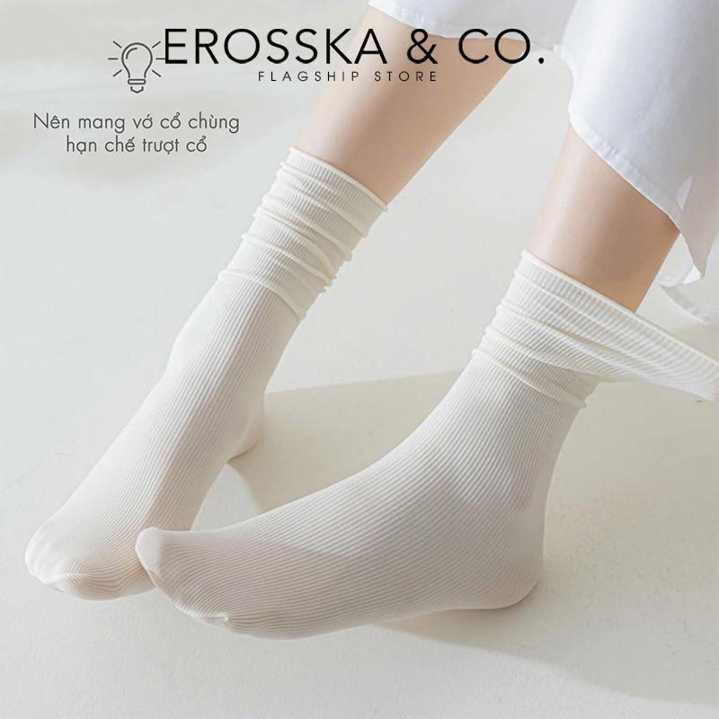 Mô tả Erosska - Tất cổ cao, vớ cotton nữ trơn kiểu dáng basic, chất liệu thoáng khí - 5