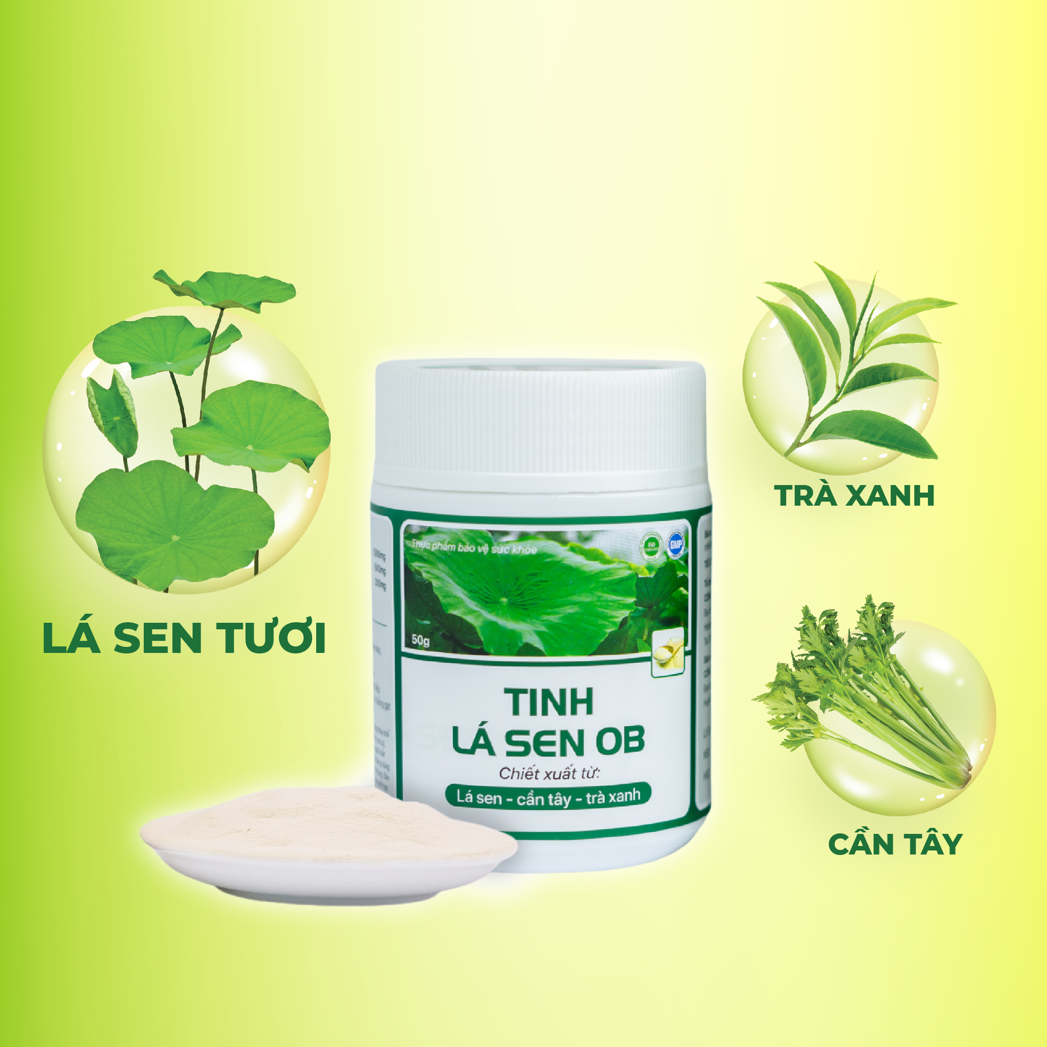 Mô tả Tinh lá sen tươi OB Bột Cần Tây Giảm Cân Giảm Mỡ Bụng Detox Trà Xanh (Hộp 50g) - 1