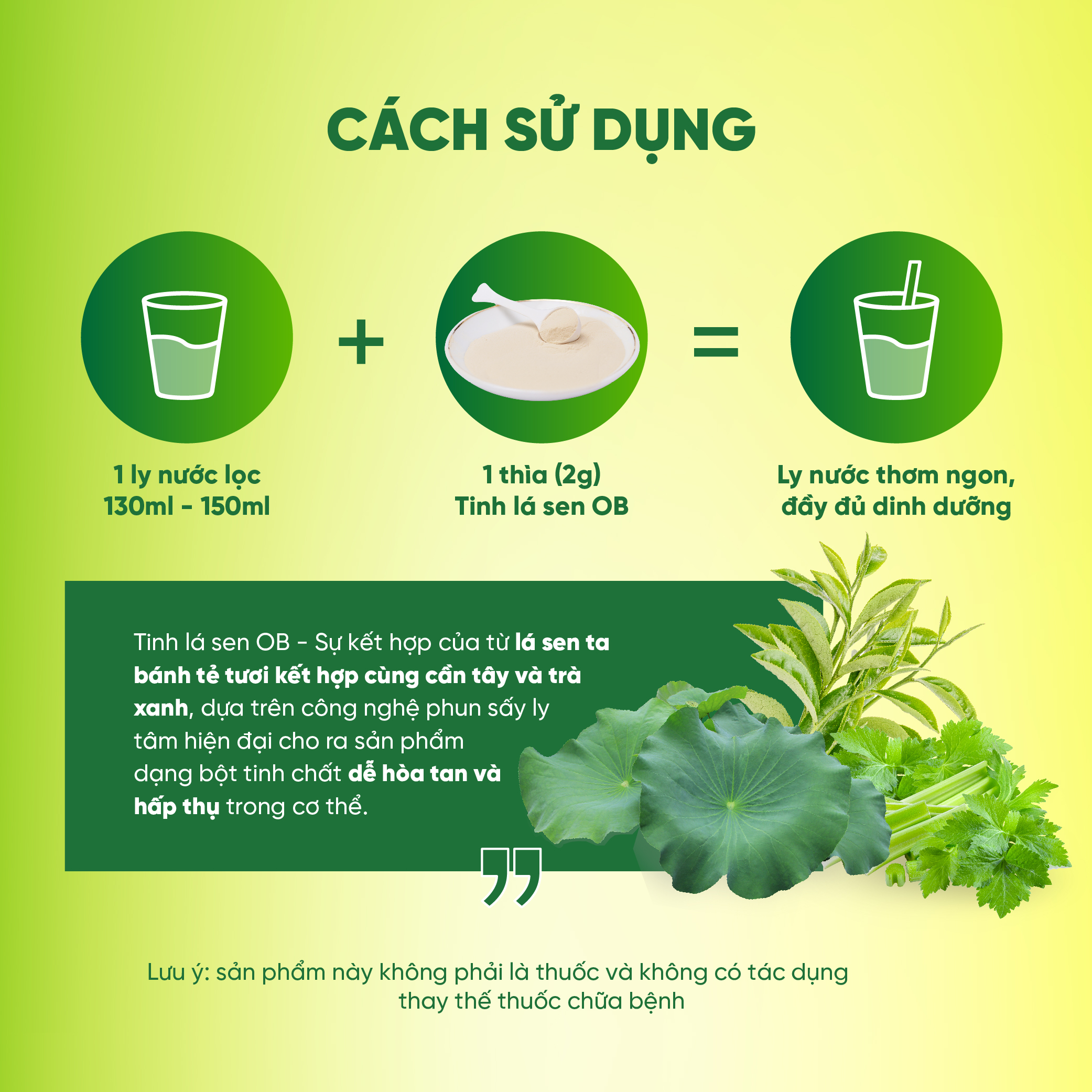 Mô tả Tinh lá sen tươi OB Bột Cần Tây Giảm Cân Giảm Mỡ Bụng Detox Trà Xanh (Hộp 50g) - 4