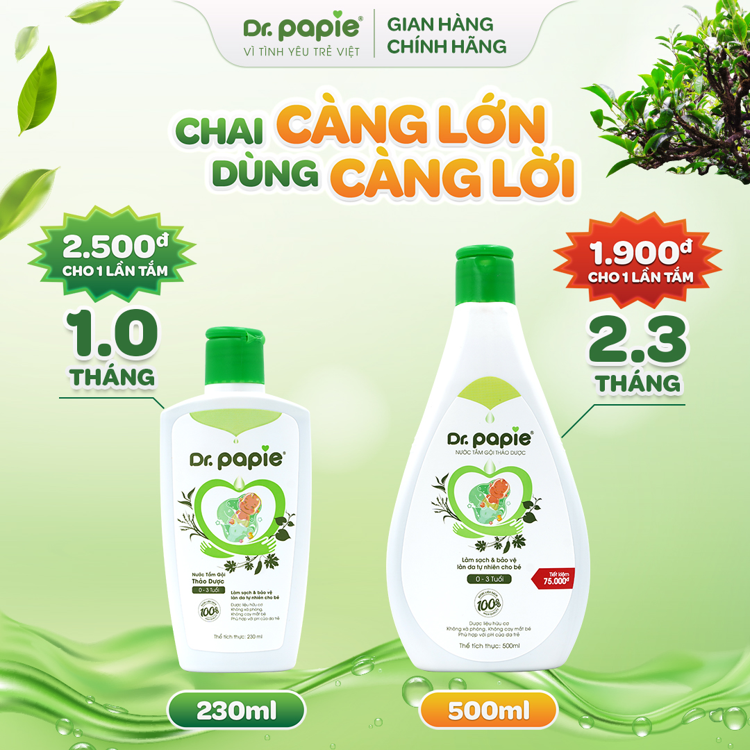 Mô tả Combo 2 Nước Tắm Thảo Dược Dr Papie Giúp Giảm Mẩn Ngứa Và Rôm Sảy, Hỗ Trợ Làm Sạch, Mát Da Bé - Chai 500ml - 1