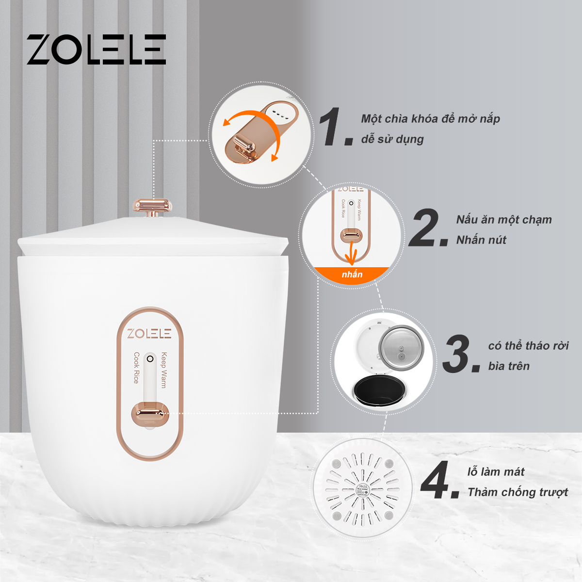 Mô tả Nồi cơm điện mini ZOLELE ZB001 1.2L (Lòng nồi 800ml) - Chính hãng - 11