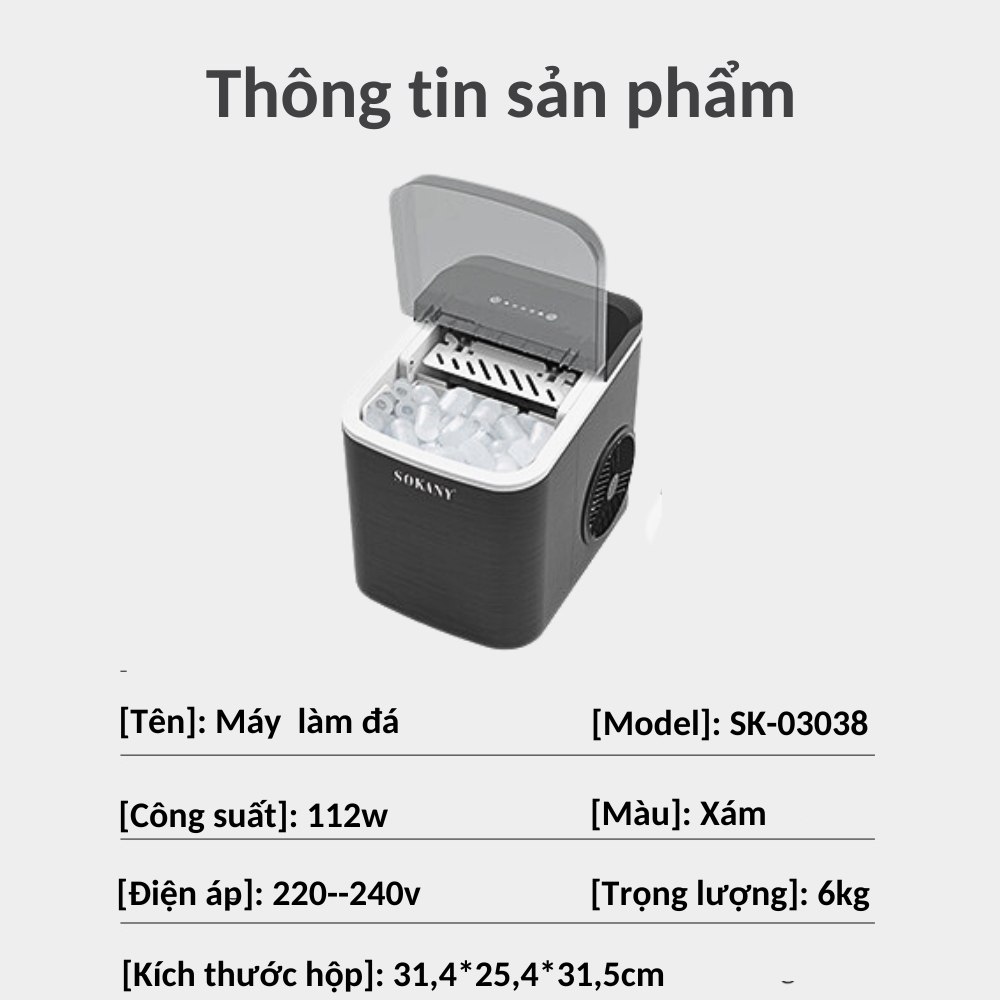 Mô tả Máy làm đá viên siêu tốc cho gia đình SOKANY SK-03038 làm đá nhanh chỉ từ 6-9 phút - 2