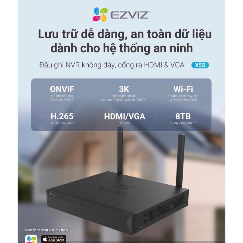 Mô tả Đầu ghi hình camera IP Wifi  EZVIZ CS-X5S-4 kênh và 8 kênh hỗ trợ lưu trữ ổ cứng tới 8T - 1