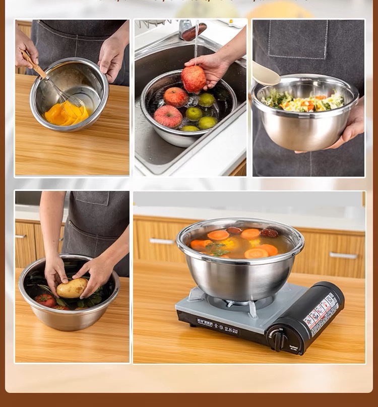 Combo 5 Thau Inox 304 Đủ Size Loại Dày Bóng Đẹp Rửa Rau Củ,Trộn Salad ...