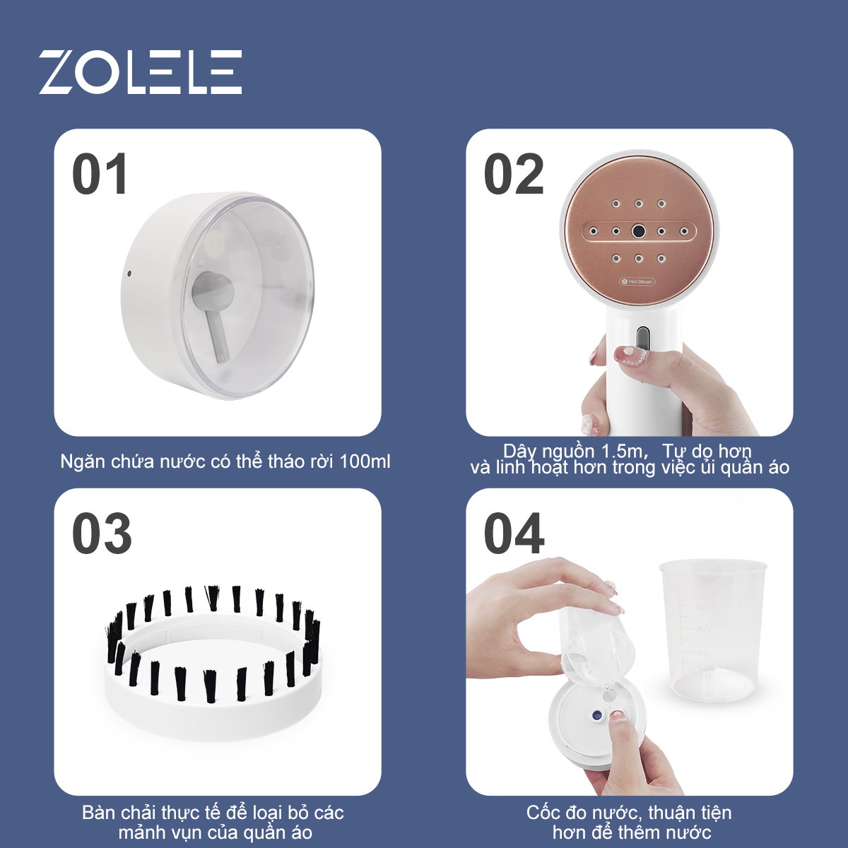 Mô tả Bàn là hơi nước cầm tay Zolele ZG101 bàn ủi dung tích bình chứa nước 100ml - Chính Hãng - 2