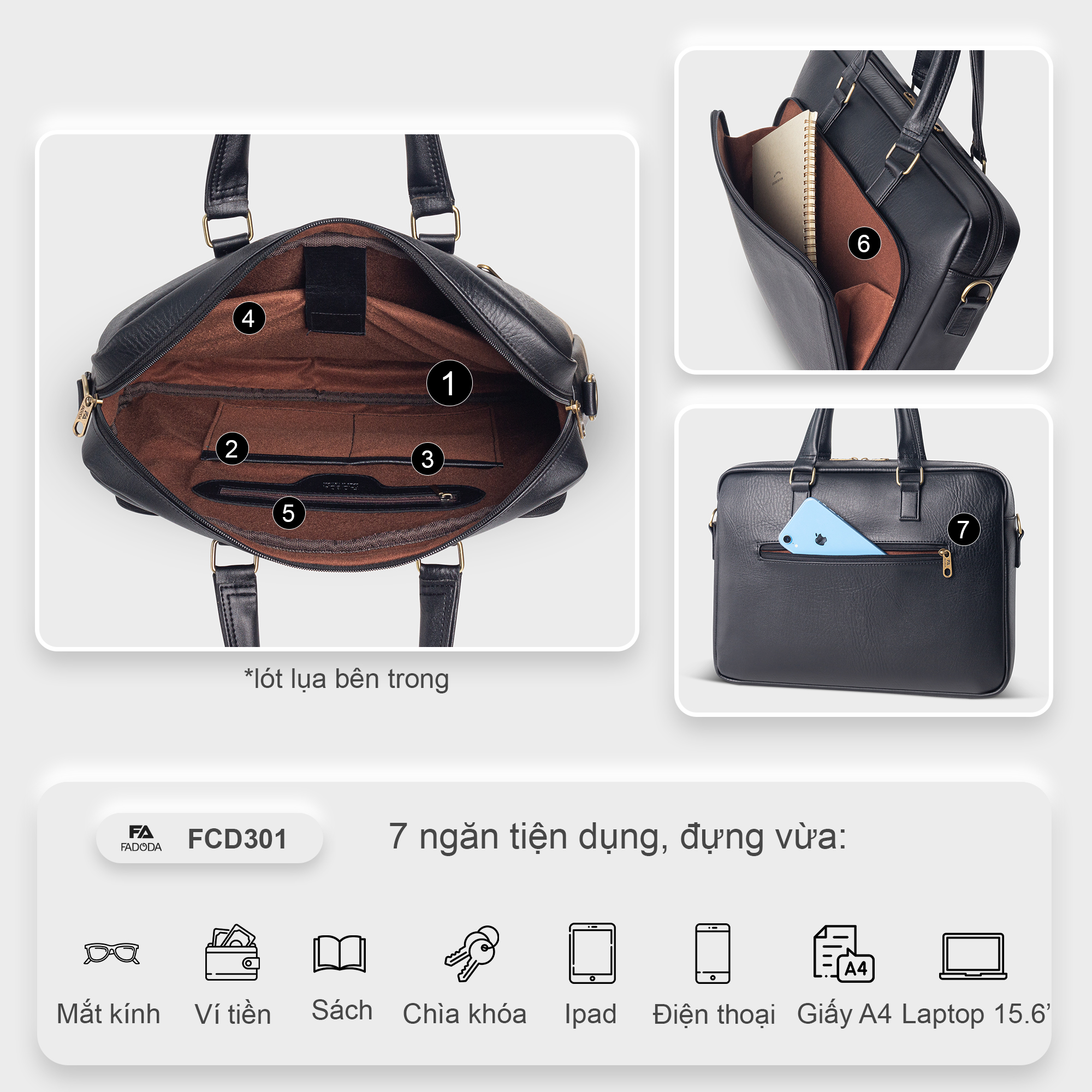 Kích thước cặp Fadoda FCD301