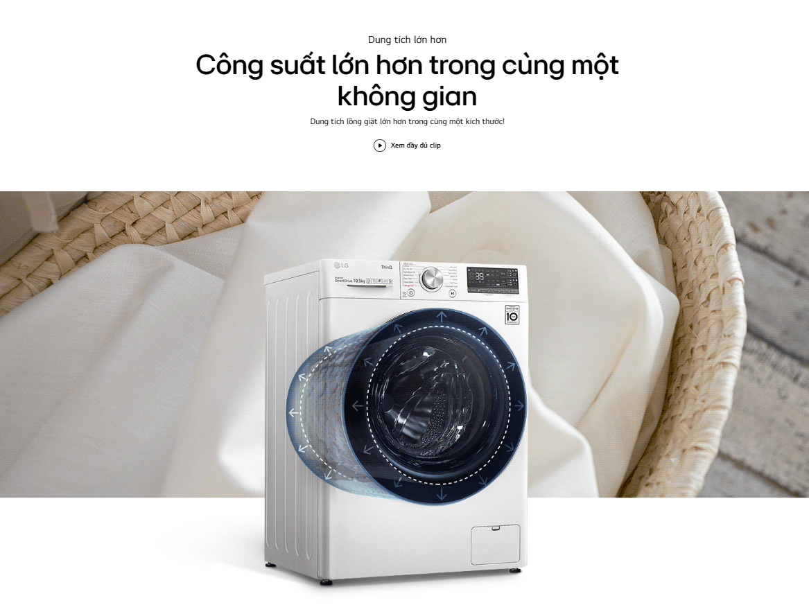 Mô tả Máy giặt sấy lồng ngang LG AI DD™ Inverter 10kg màu trắng FV1410D4W1 - Miễn phí lắp đặt - 9