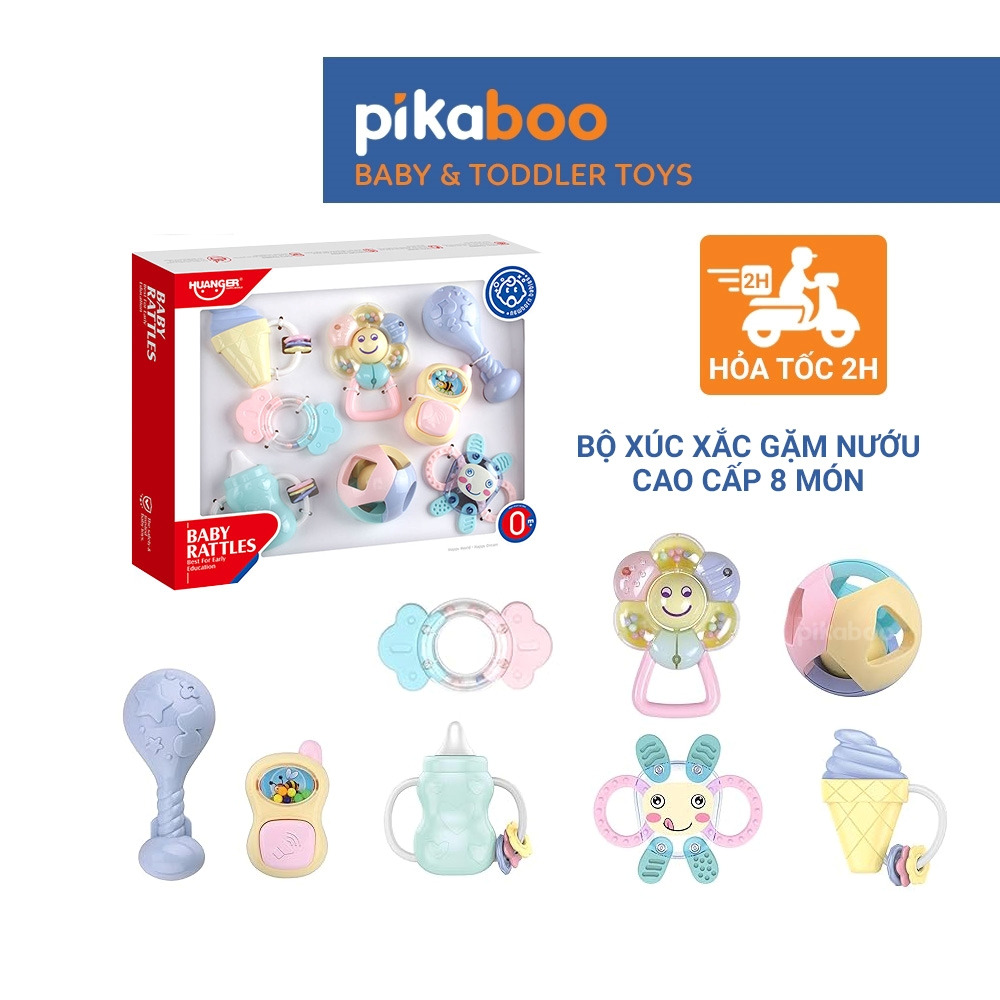 Mô tả Bộ xúc xắc gặm nướu cao cấp 8 món Pikaboo, xúc xắc kết hợp silicone mềm cao cấp an toàn cho bé - 1