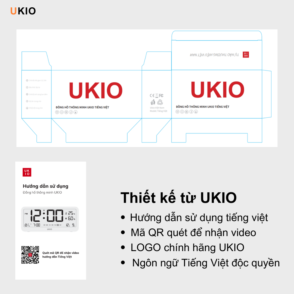 Đồng hồ led để bàn báo thức UKIO màn hình LCD cao cấp đo nhiệt độ và độ ...