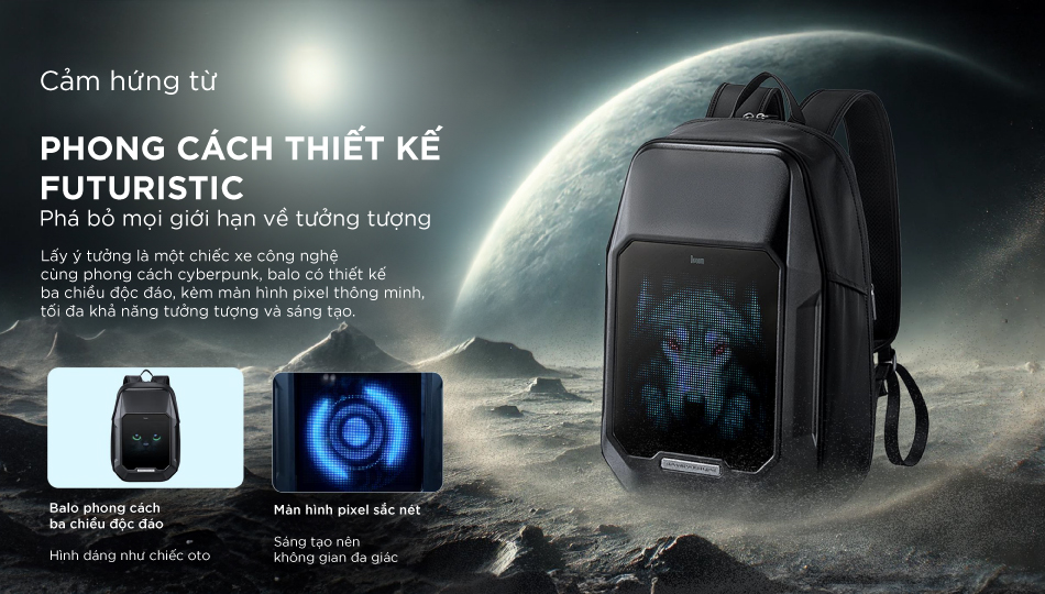 Mô tả Balo DIVOOM Cyberbag 64x64 pixel, màn hình LED hiển thị pixel art, ngăn chứa Laptop 15.6inch kháng nước và chống va đập - 2