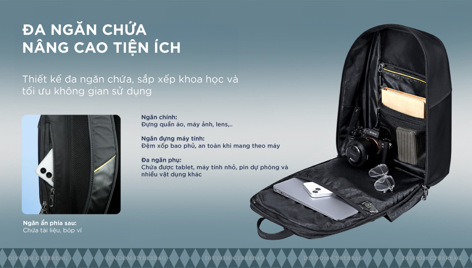 Mô tả Balo DIVOOM Cyberbag 64x64 pixel, màn hình LED hiển thị pixel art, ngăn chứa Laptop 15.6inch kháng nước và chống va đập - 5