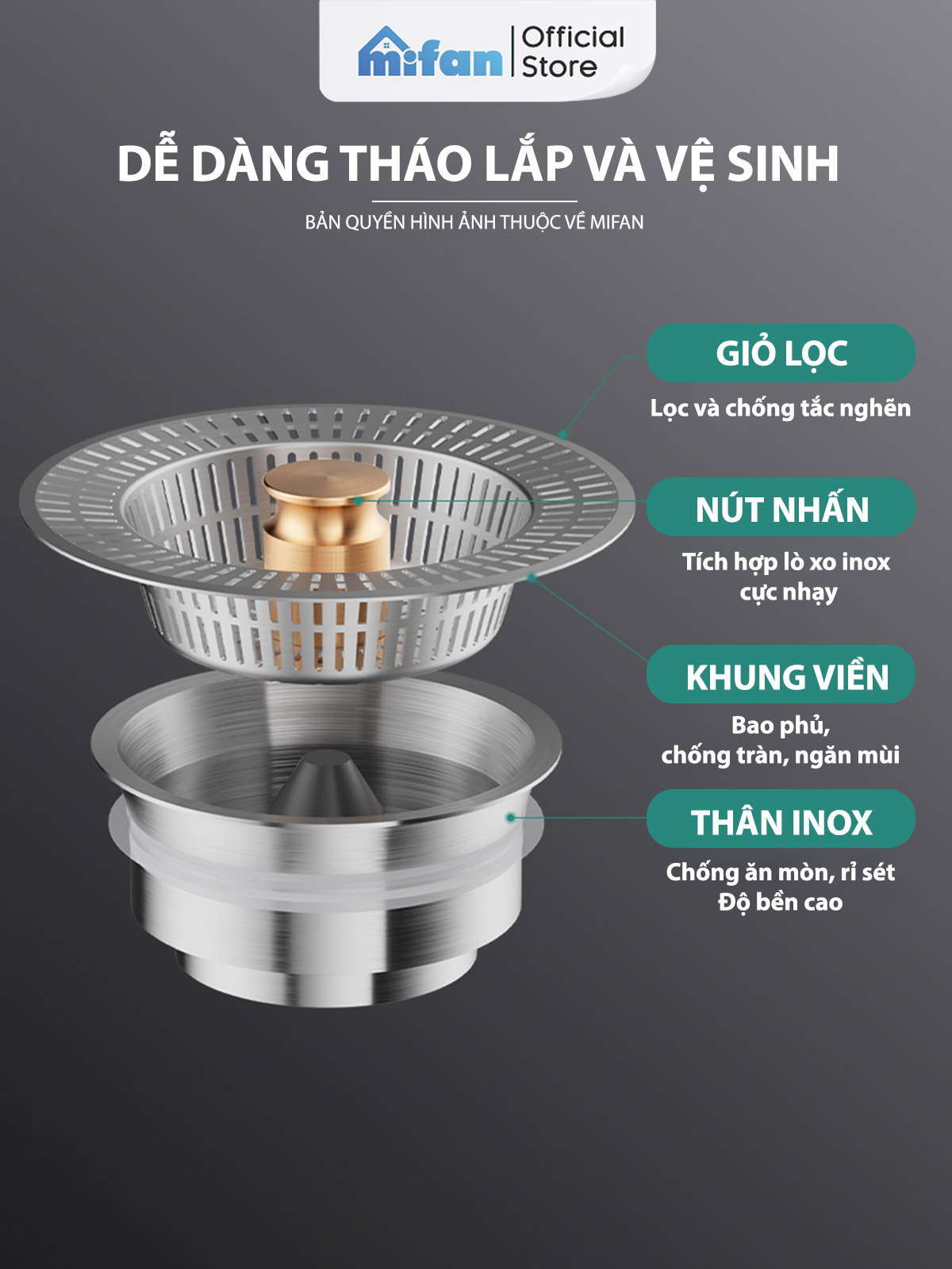 Bộ Lọc Rác Bồn Rửa Bát Inox 304 3 in 1 Mifan - Ngăn mùi hôi côn trùng ...