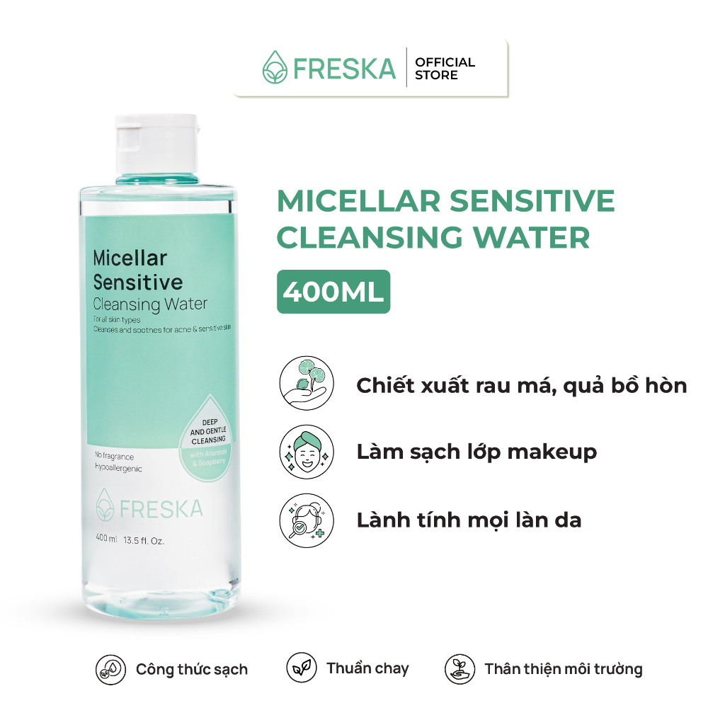 Mô tả Bộ đôi Nước Tẩy Trang Freska  Micellar 400ML + Nước Hoa Hồng Freska HA5 Essence 210ml - 1