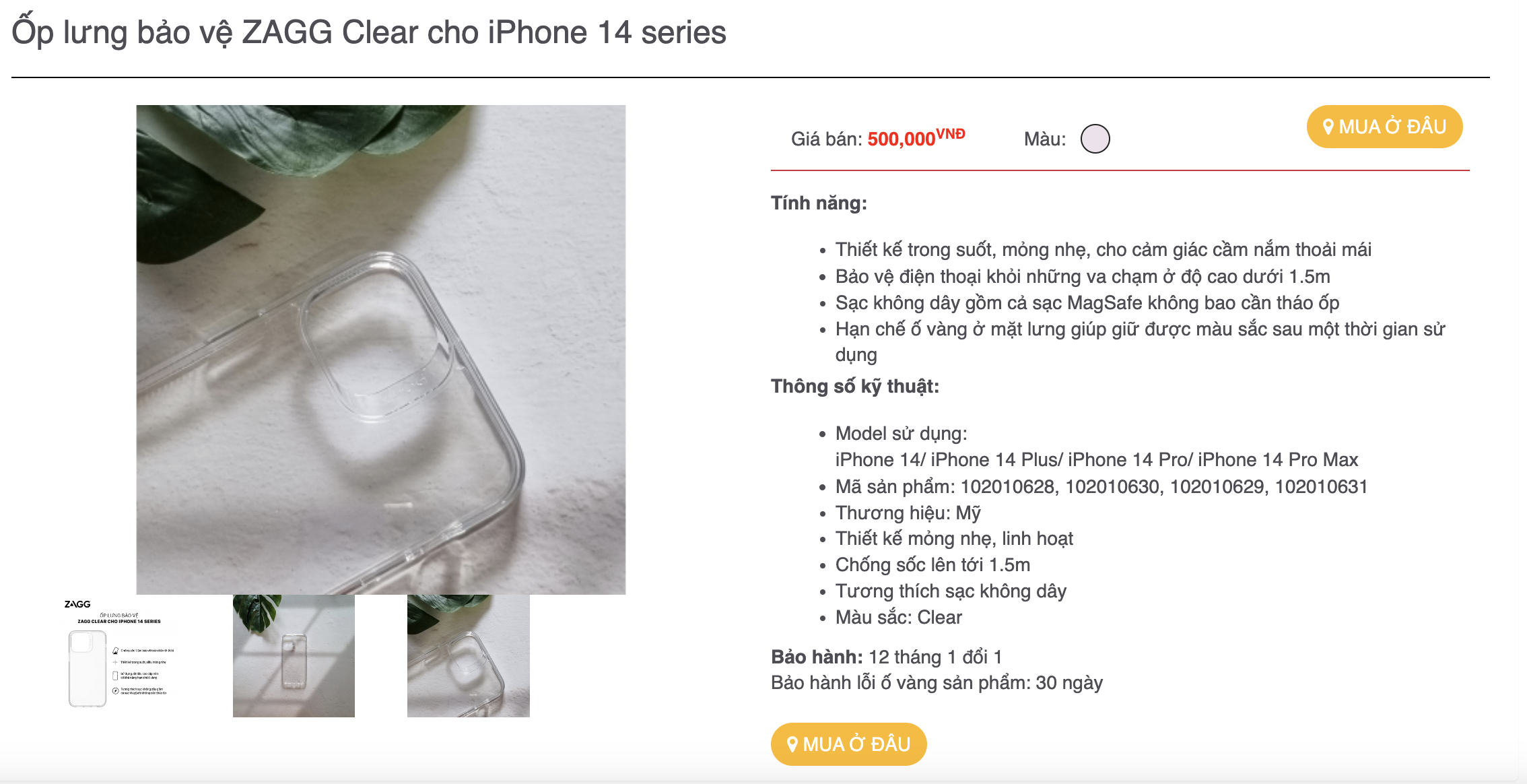 Mô tả Ốp lưng bảo vệ ZAGG Clear - trong suốt, mỏng nhẹ và chống sốc tốt cho iPhone 14/Plus/Pro/ProMAX - 1
