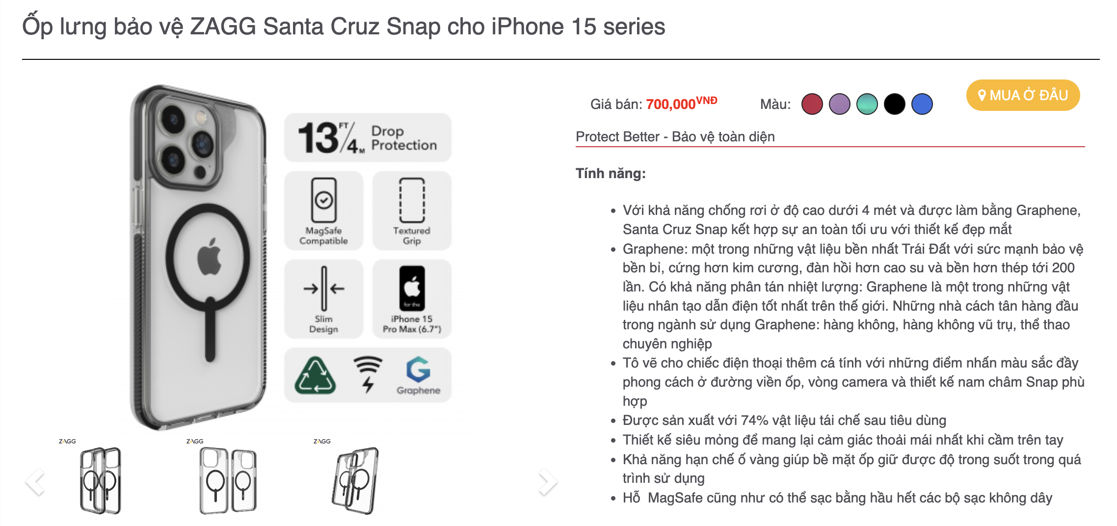 Mô tả Ốp lưng trong ZAGG Santa Cruz Magsafe chống sốc 4m - 1