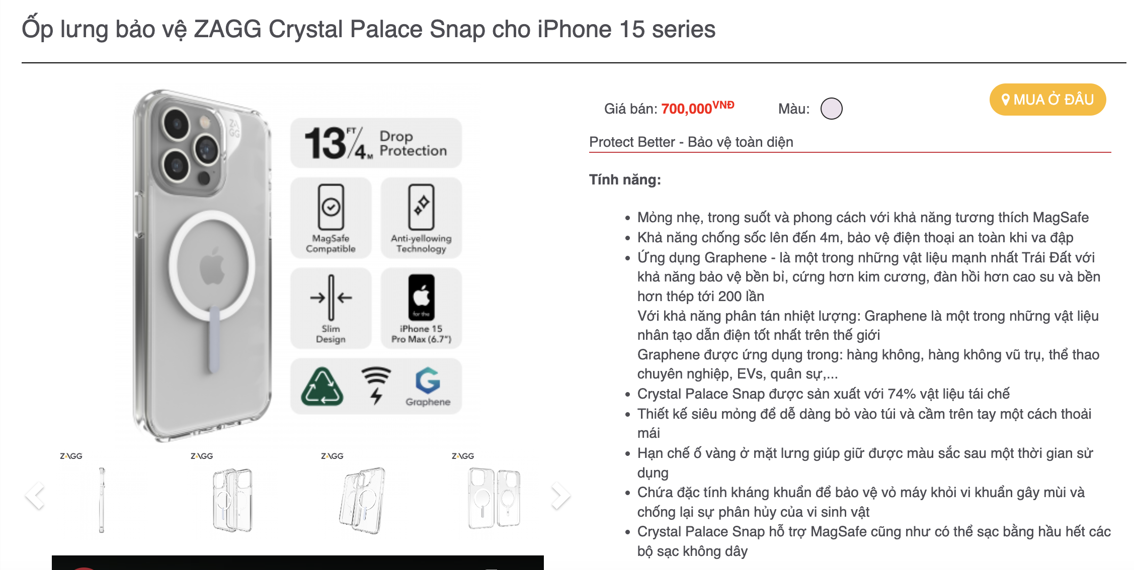 Mô tả Ốp lưng trong ZAGG Crystal Palace MagSafe chống sốc 4m bảo hành 1 năm 1 đổi 1 - 1
