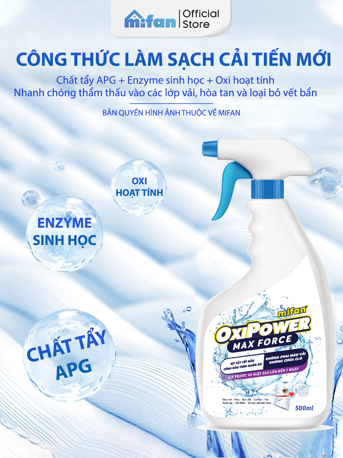Xịt Tẩy Vết Bẩn Mifan trên các loại vải