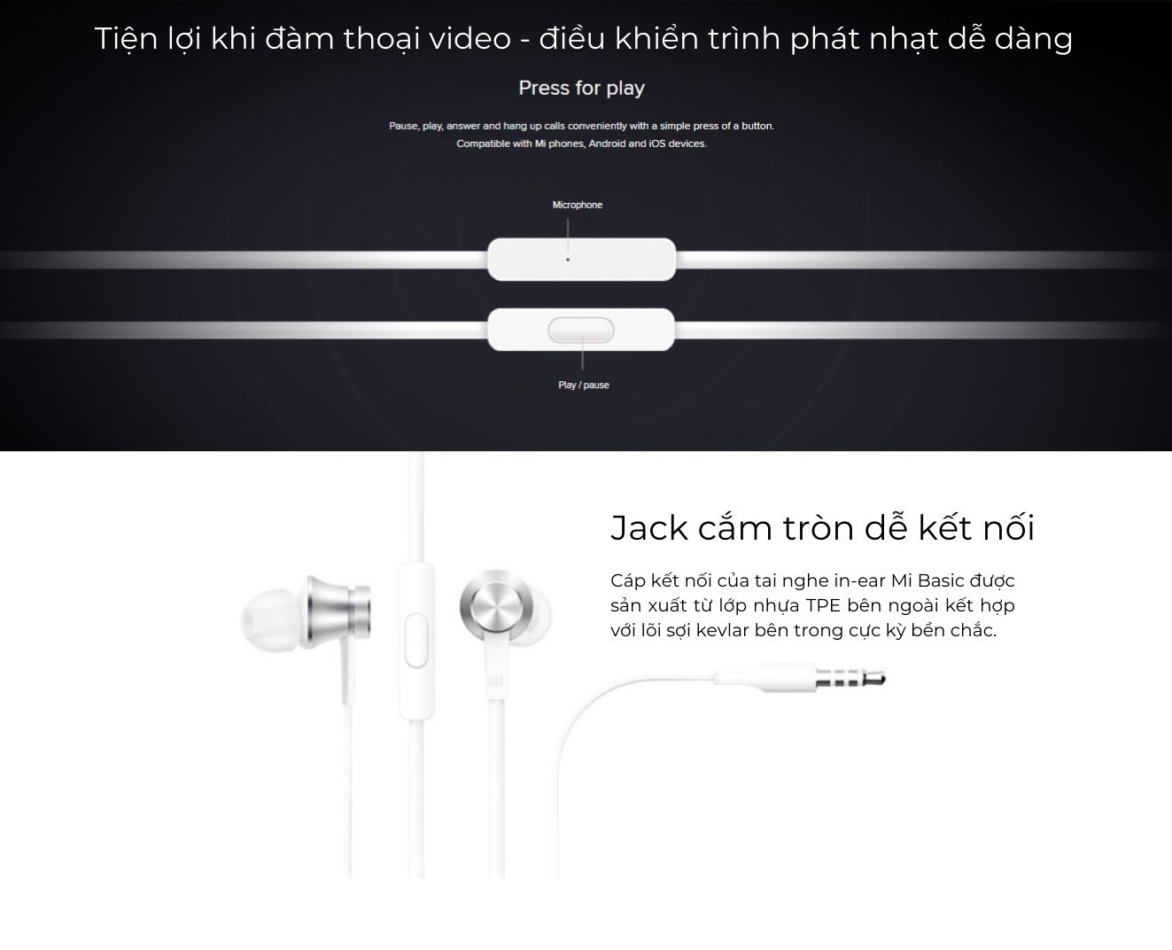 Mô tả Tai Nghe Xiaomi Mi In-Ear Headphones Basic | Nghe nhạc, Chơi Game, Gọi điện, Thu âm | Hàng Chính Hãng - 3
