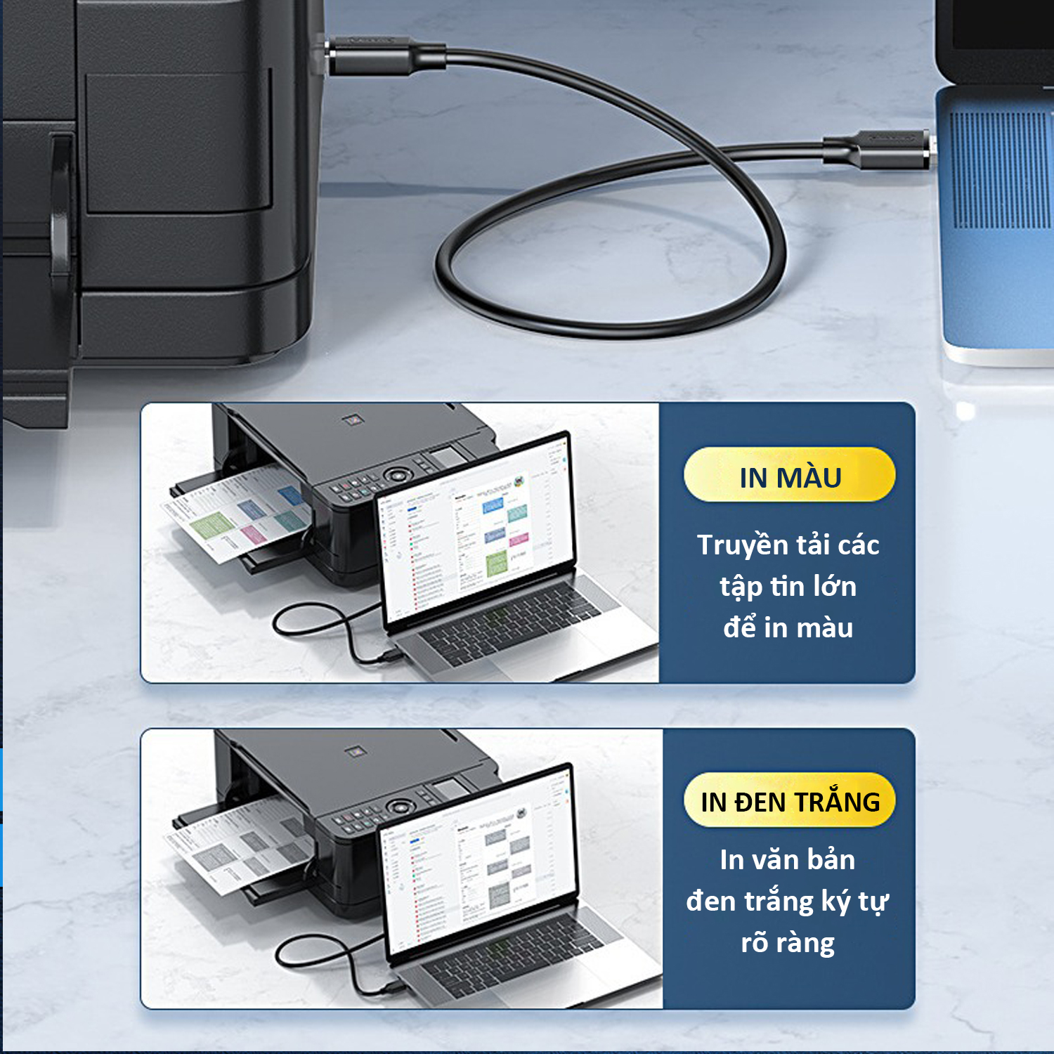 Dây cáp máy in USB 2.0 chuẩn A đực sang chuẩn B đực 3 lớp chống nhiễu ...