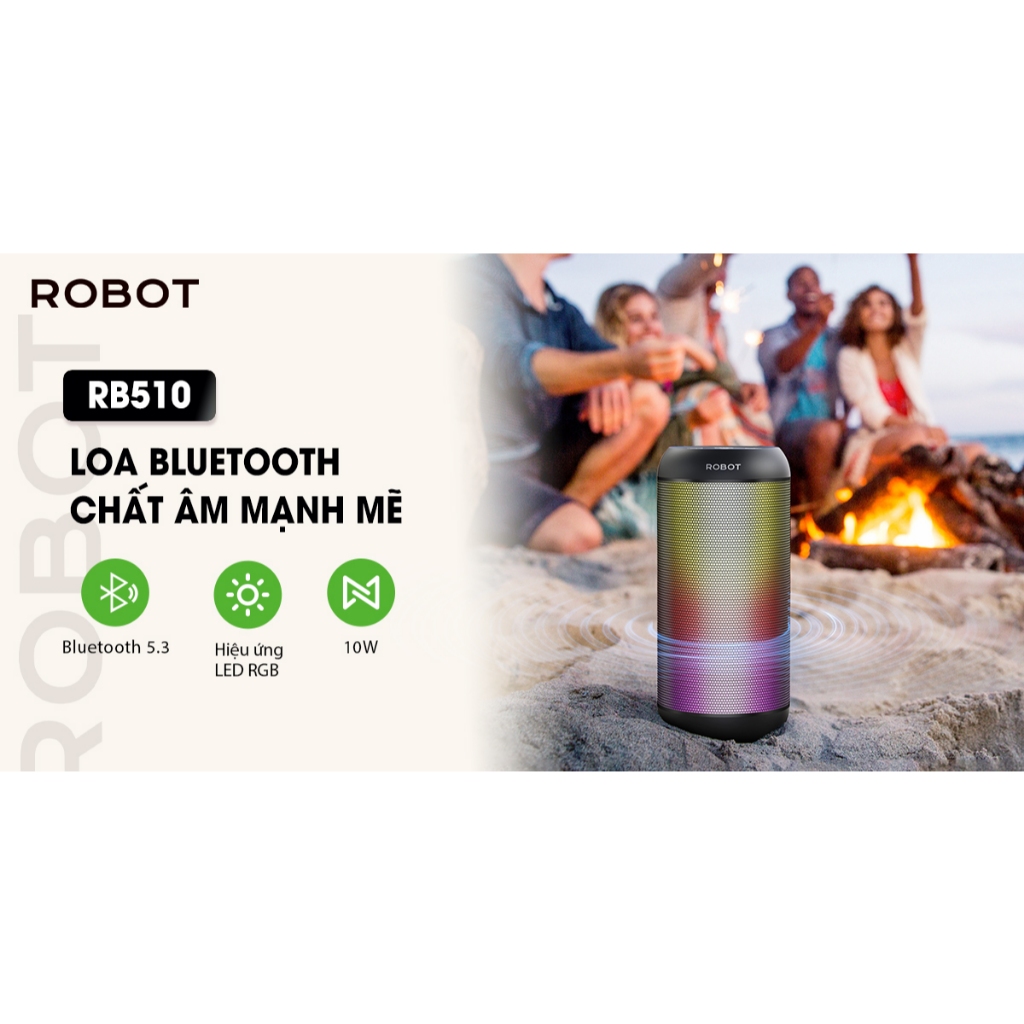 Mô tả Loa Bluetooth ROBOT RB510 Bass Lớn Công Suất 10W Đèn Led RGB Chống Nước - Hỗ trợ Kết Nối Thẻ Nhớ/USB/ AUX Cổng 3.5 - 1