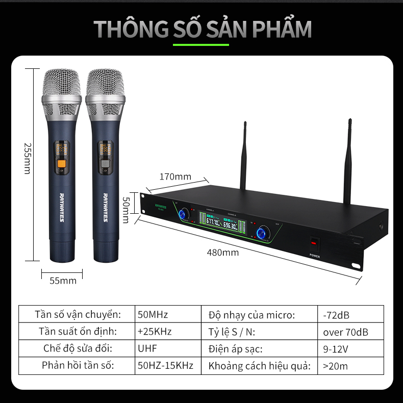 RAYHAYES Micro Không Dây UHF Sạc Micro Hạng Nặng Từ Xa 200 Mét Receptio ...