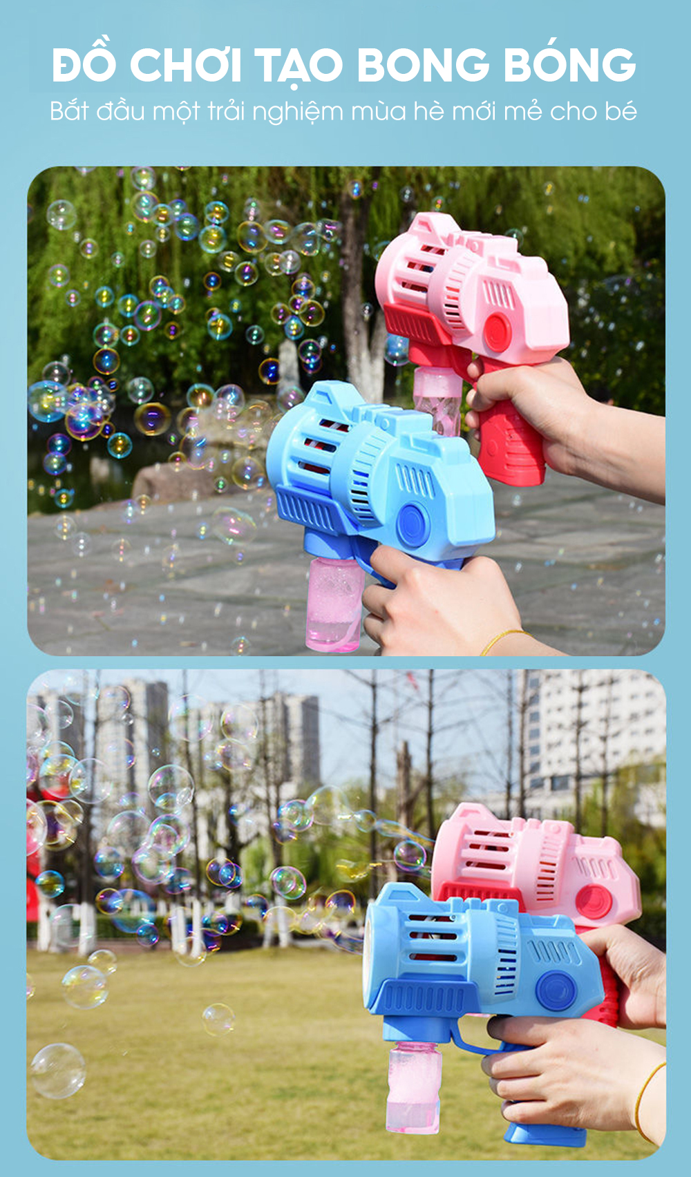 Đồ chơi phun nước bong bóng Pikaboo màu xanh an toàn cho bé