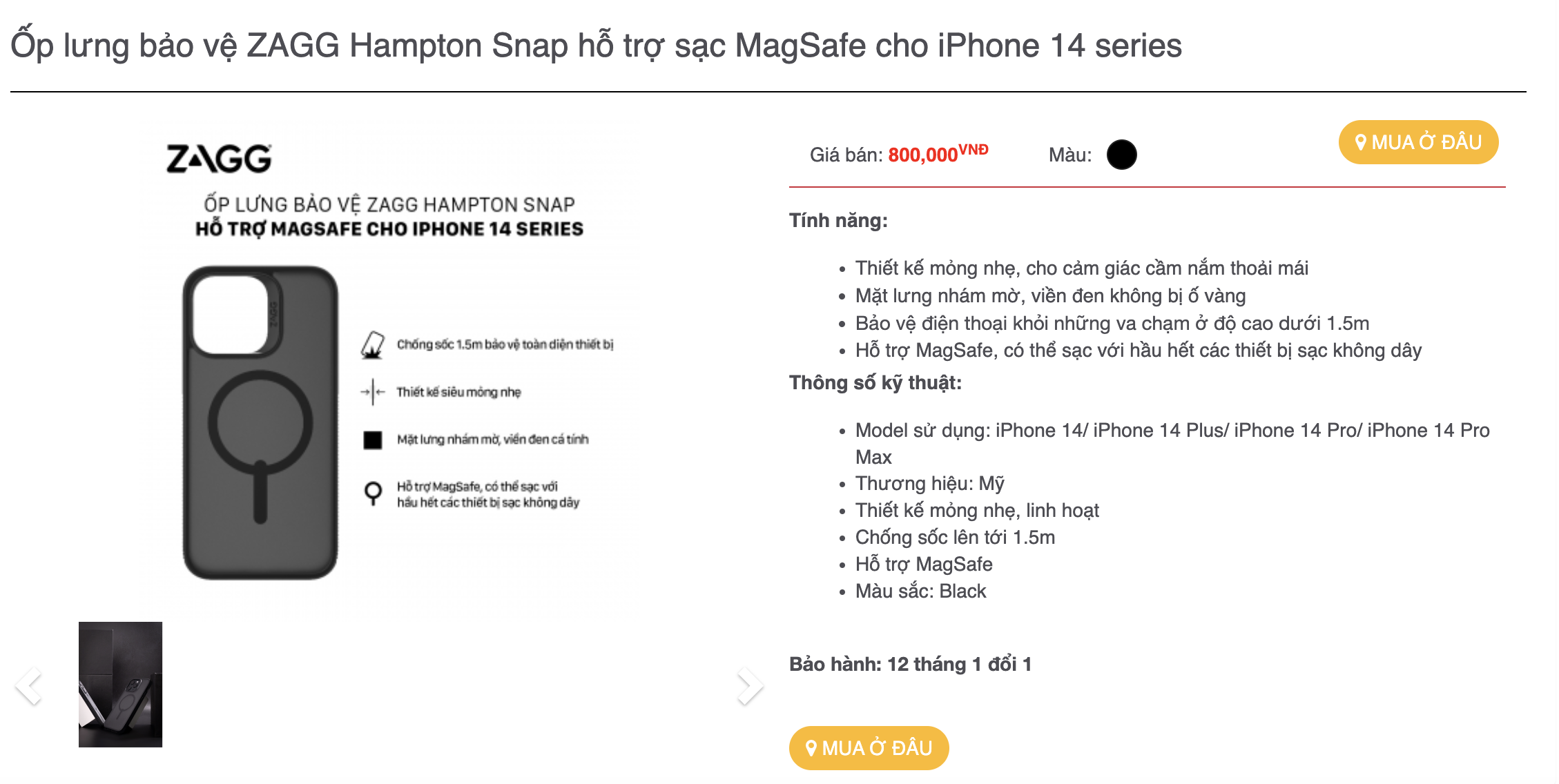 Mô tả Ốp lưng bảo vệ chống sốc lên tới 1.5 ZAGG Hampton Magsafe bảo hành 1 năm 1 đổi 1 - 1