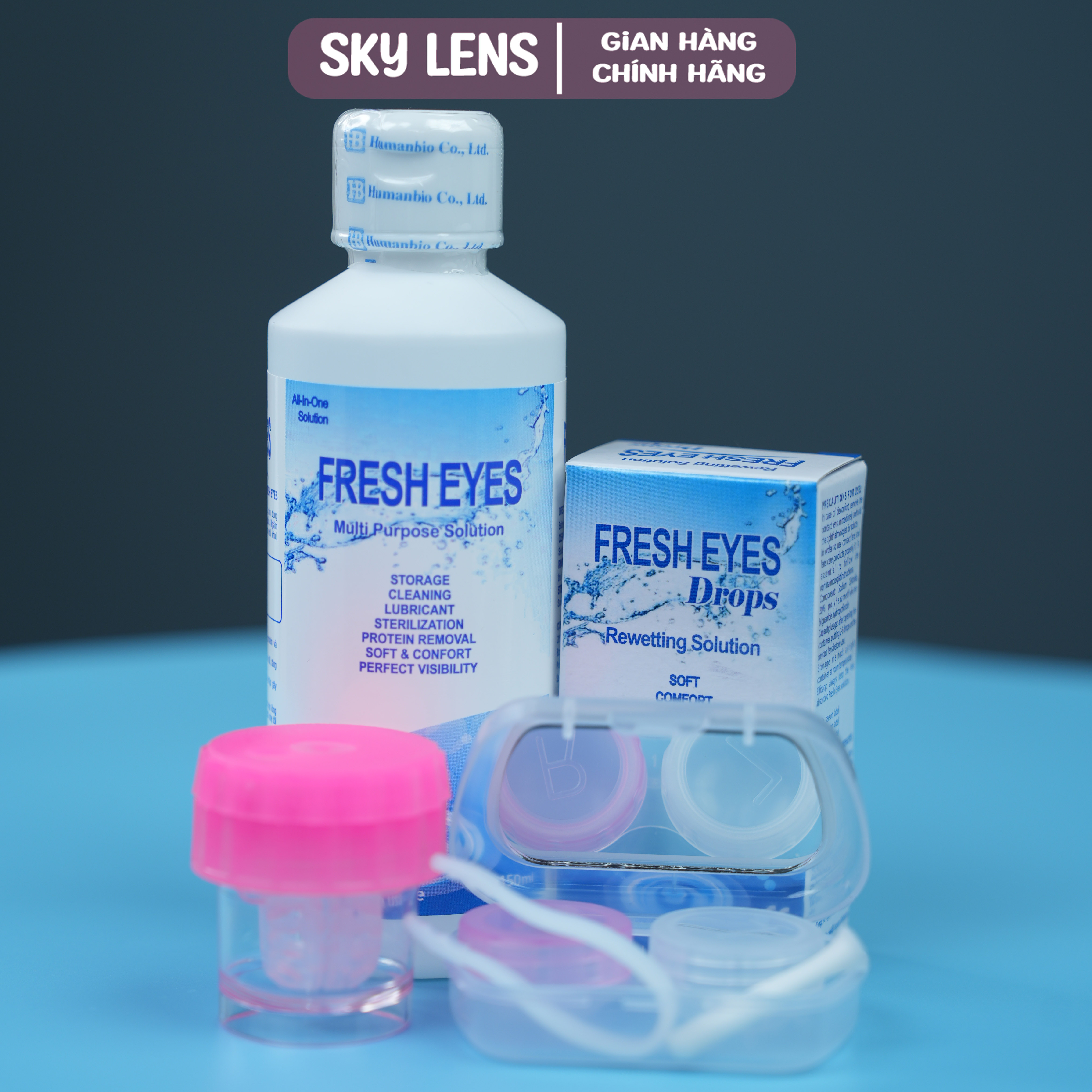 Mô tả Bộ sản phẩm cấp ẩm và bảo quản Kính áp tròng Sky Contact lens: Nước ngâm 150ml  + Nhỏ mắt 15ml - 1