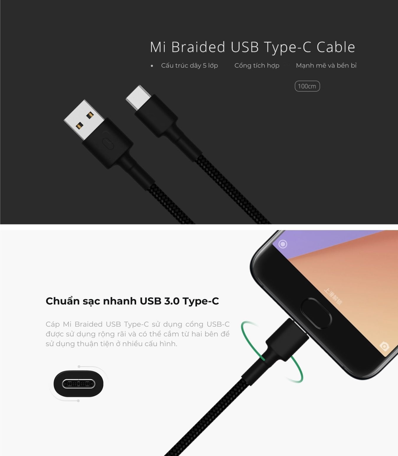 Mô tả Cáp Sạc Xiaomi Mi Braided USB Type-C Cable 100cm (Black/Red) - 1