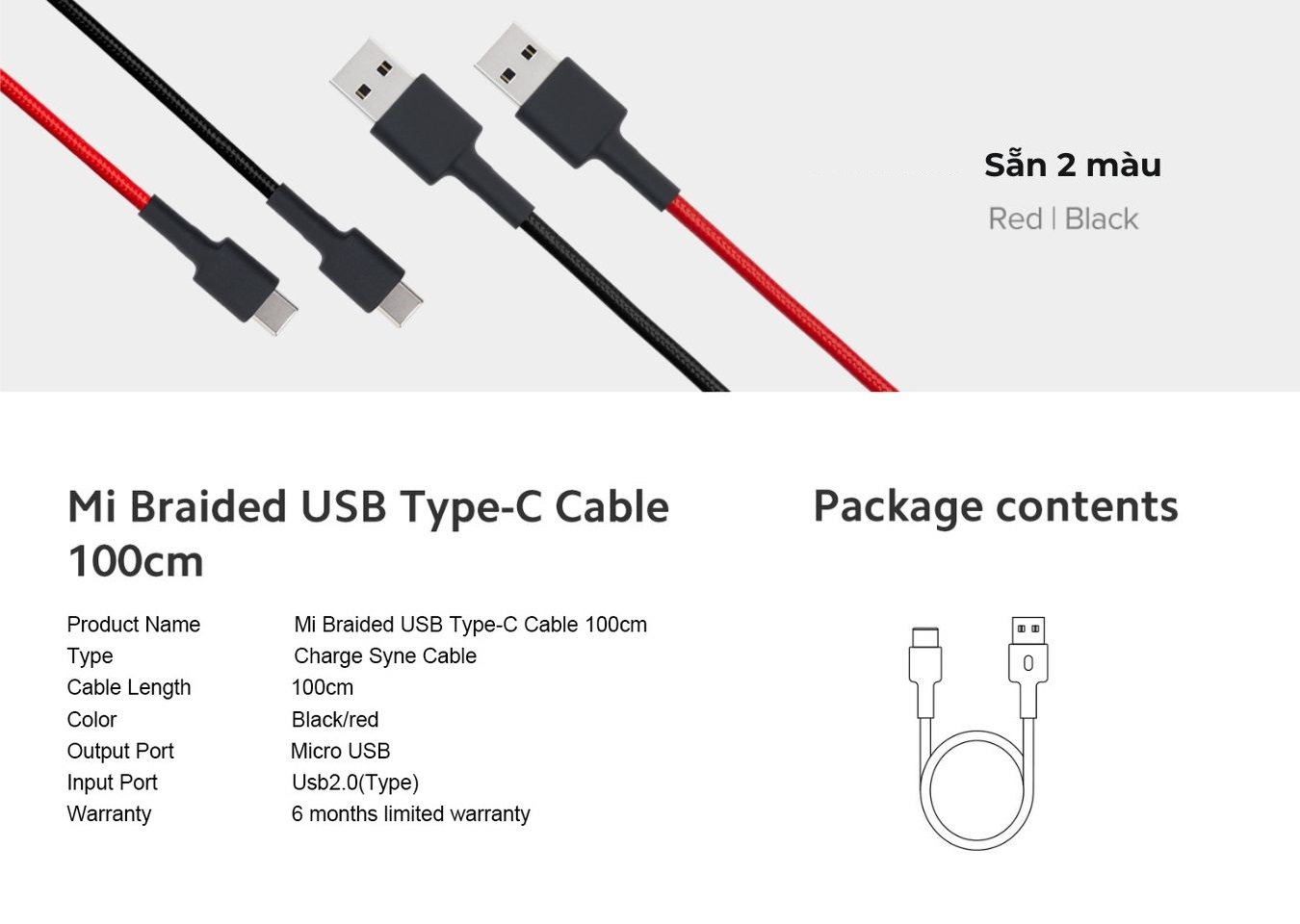 Mô tả Cáp Sạc Xiaomi Mi Braided USB Type-C Cable 100cm (Black/Red) - 4