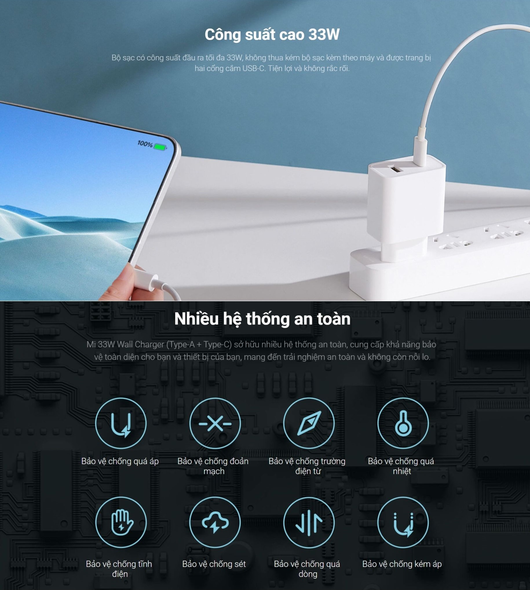 Mô tả Củ Sạc Nhanh Xiaomi Mi 33W Wall Charger (Type A + Type C) EU - Bảo Hàng 12 Tháng - 3