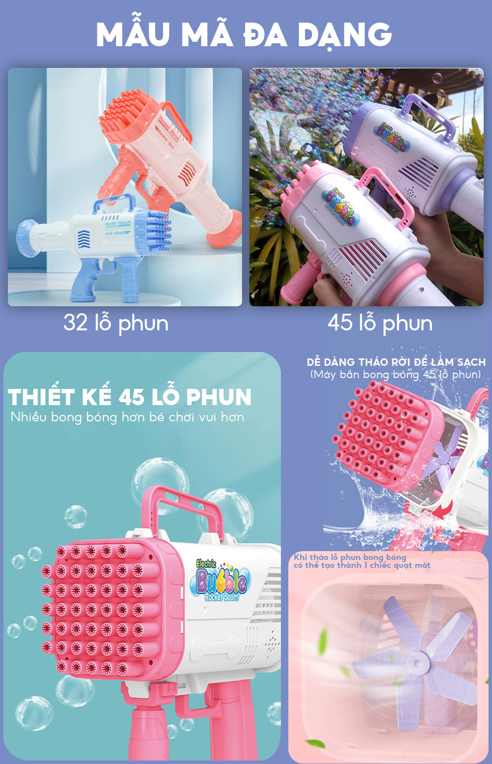 Đồ chơi tạo bong bóng Pikaboo mẫu 32 nòng