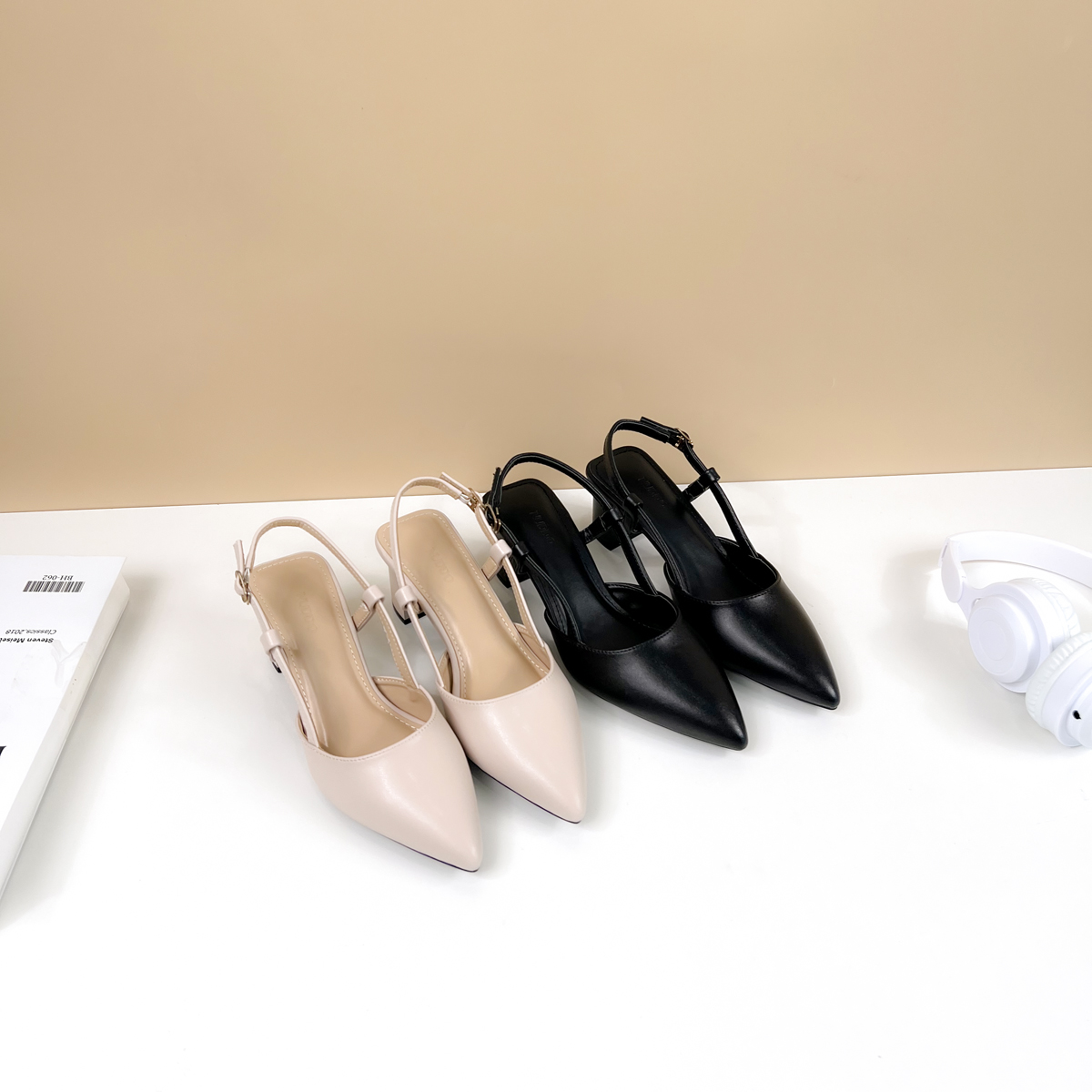 Mô tả Giày Sandal 5cm Cao Gót Nữ Công Sở Mũi Nhọn, Guốc Nữ Đế Vuông Quai Sau Da Thật Cao Cấp N05A8 - 1