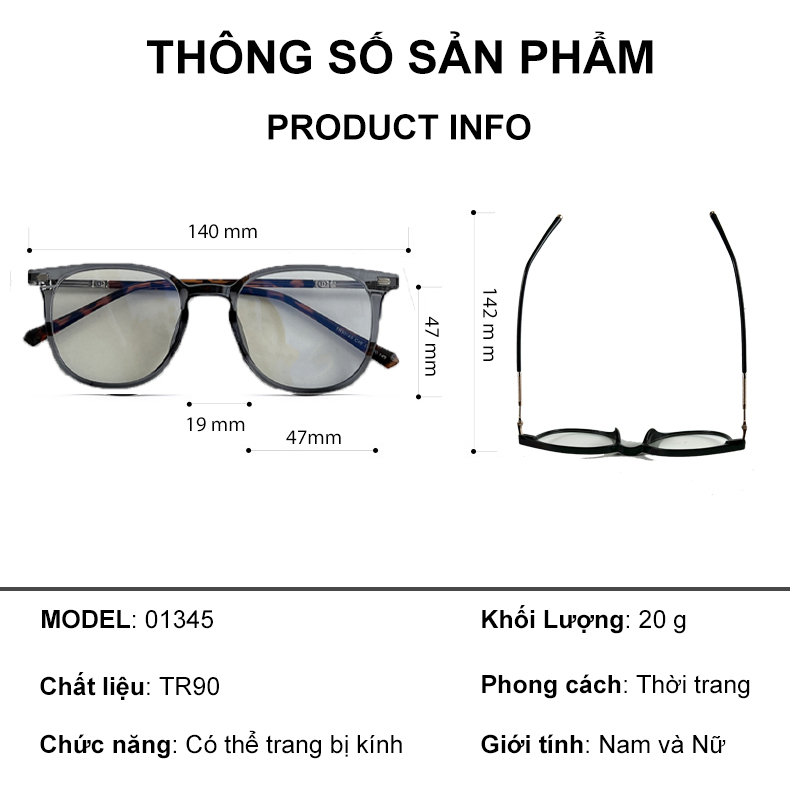 Mô tả Gọng kính cận thời trang nam nữ ANDU EYEWEAR dáng vuông chống tia UV chất liệu nhựa cao cấp - 30145 - 2