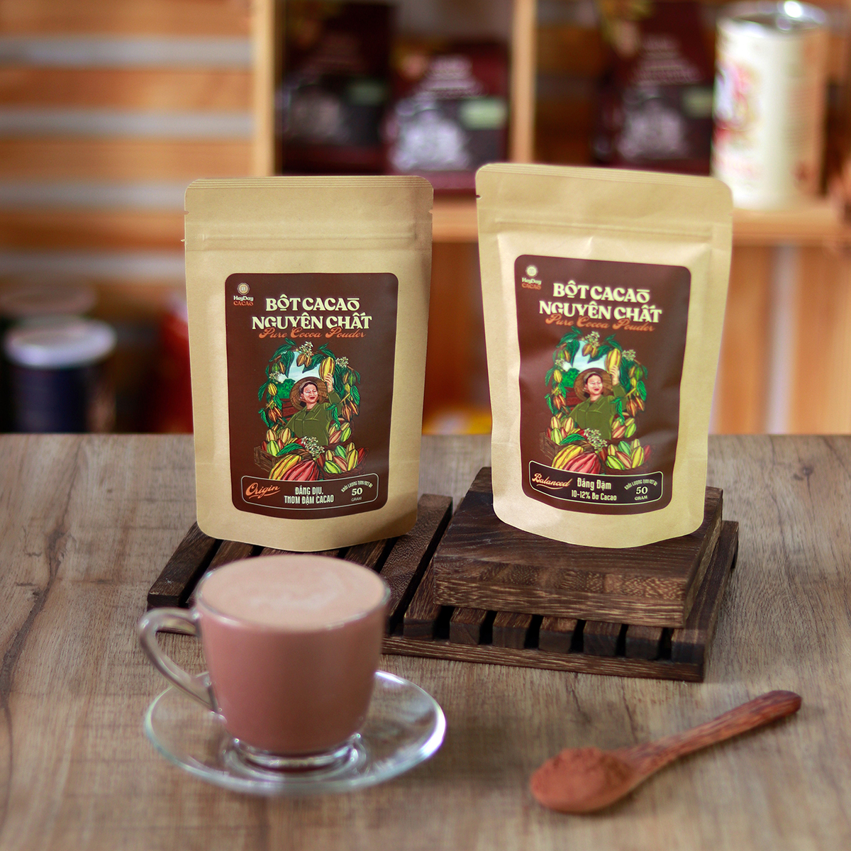 Mô tả Túi 50g Bột cacao nguyên chất Việt Nam 100% Heyday - Dòng Balanced phổ thông - Mẫu 2024 - 2