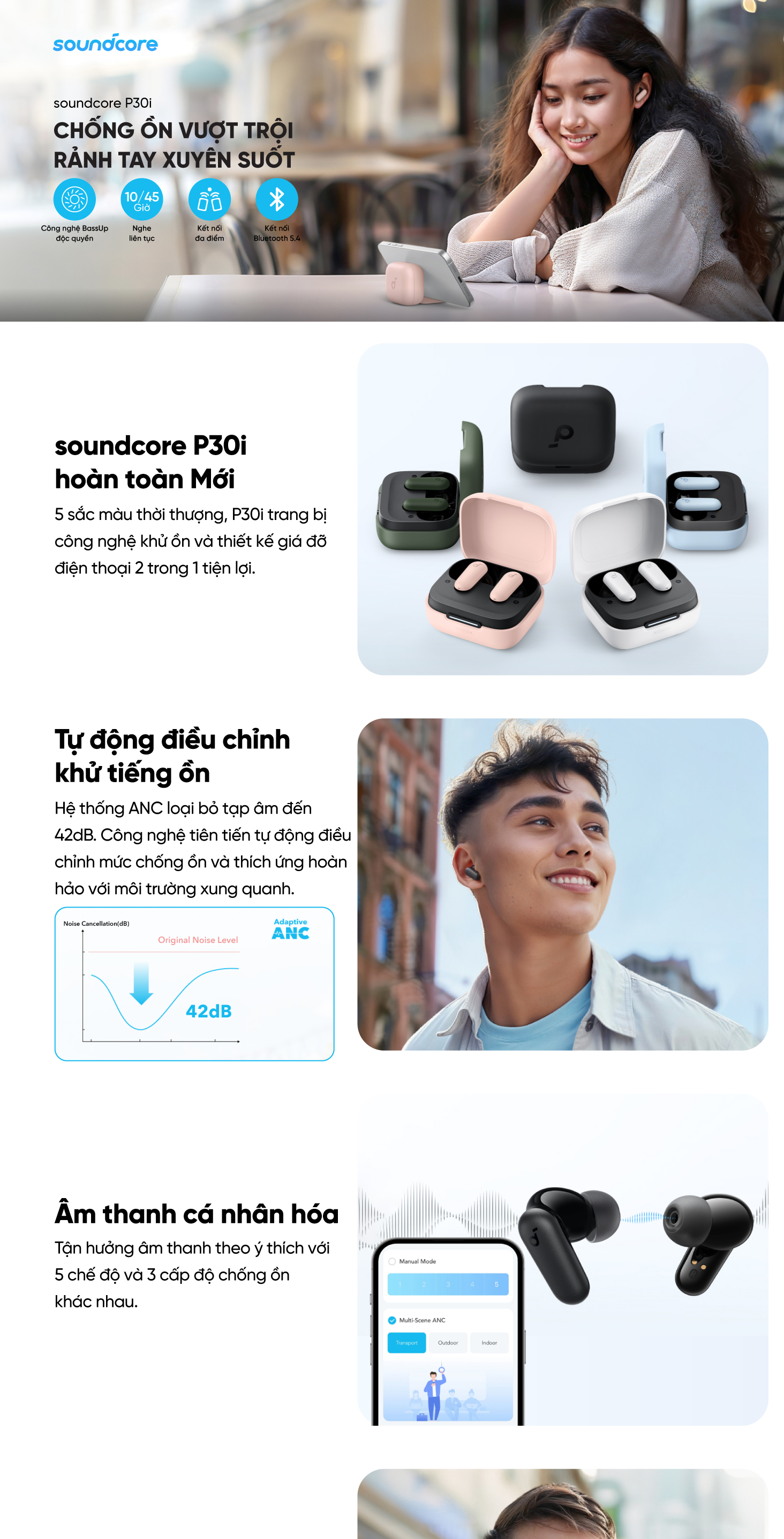 Mô tả Tai nghe bluetooth soundcore R50iNC (P30i) chống ồn ANC | Chống nước và bụi IP54 | 40 giờ phát nhạc - 1