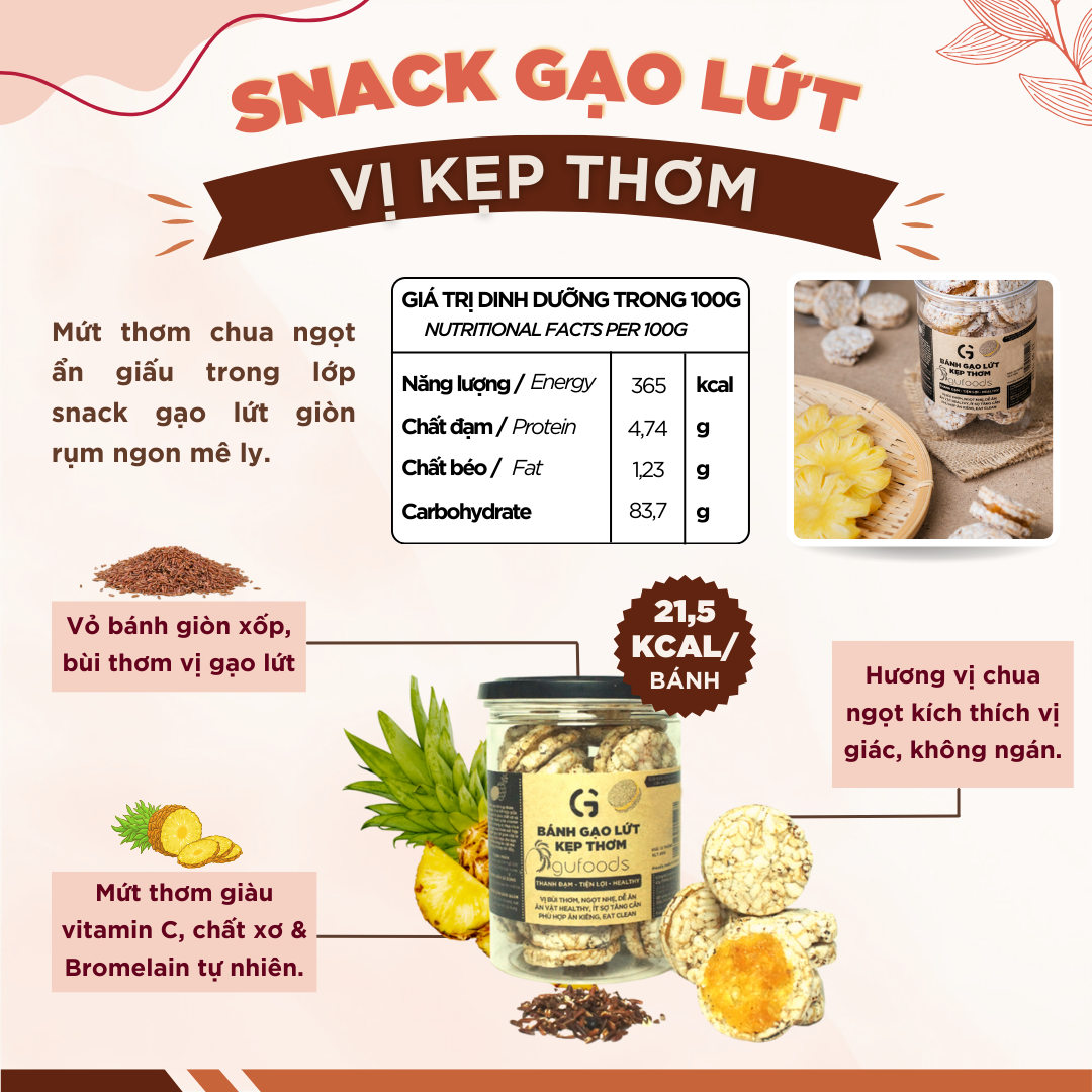 Mô tả Snack ăn kiêng gạo lứt ngũ cốc nguyên hạt GUfoods - Thanh đạm, Tiện lợi, Phù hợp Eat clean (80g/100g/200g) - 5