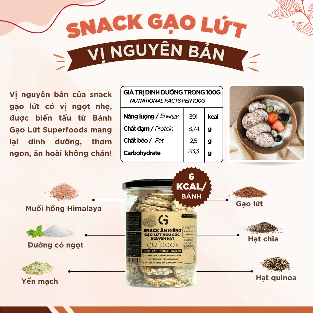 Mô tả Snack gạo lứt ngũ cốc nguyên hạt GUfoods (80g) - Không đường, Không chiên dầu, Thanh đạm, Lành mạnh, Eat clean, Healthy - 2