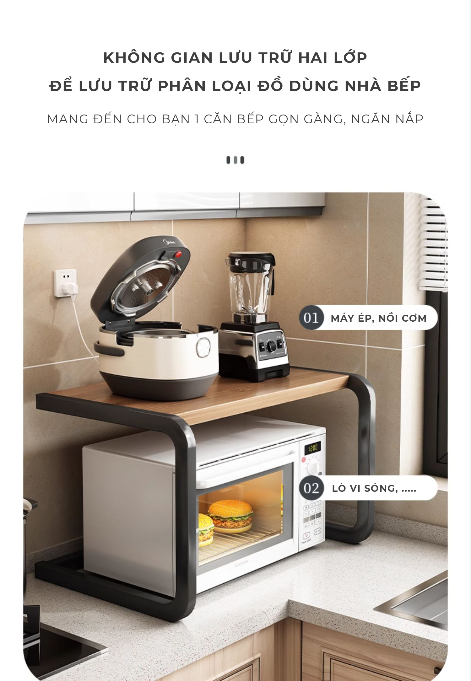 Kệ lò vi sóng 2 tầng thông minh khung thép chống ghỉ sơn tĩnh điện ...