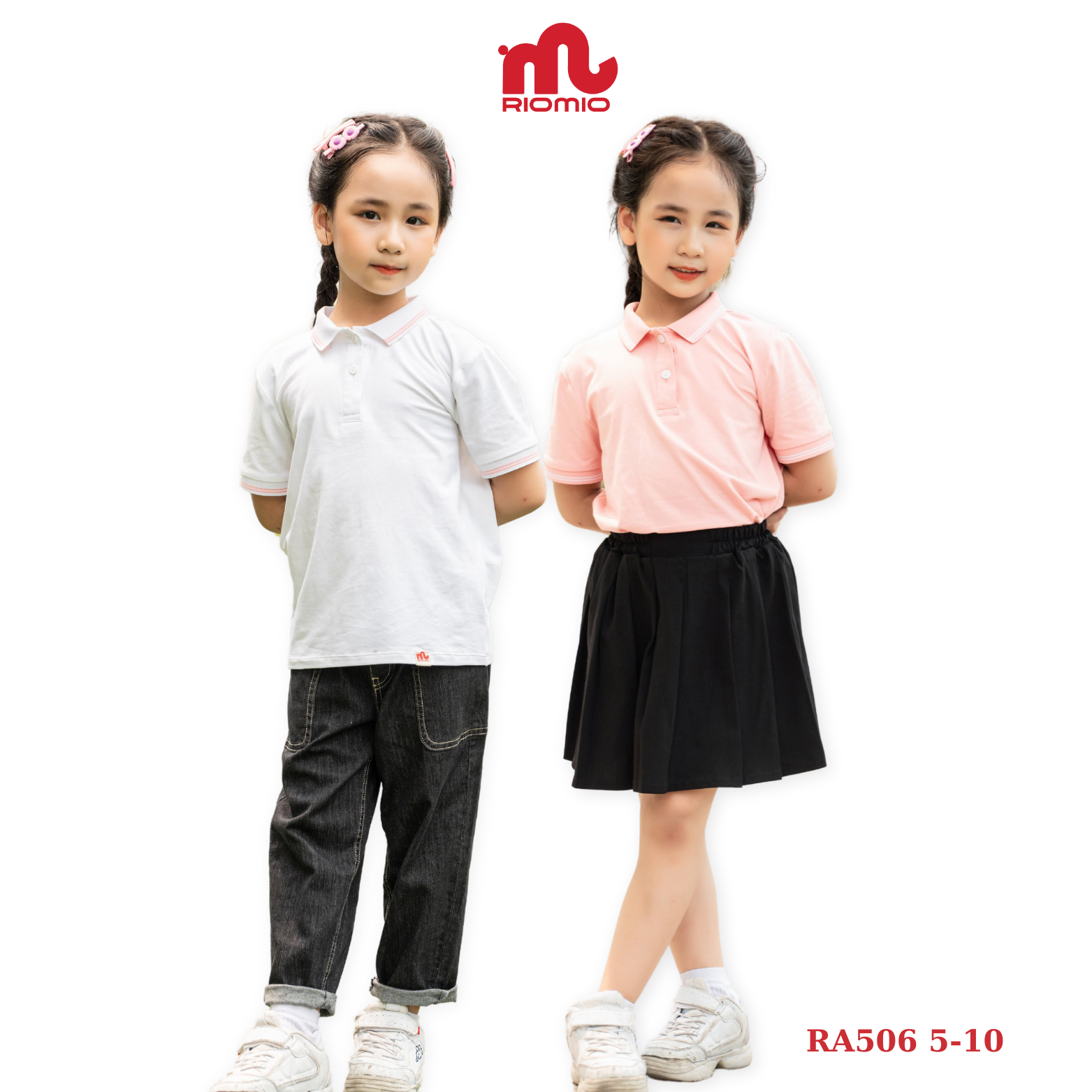 Mô tả Áo polo bé gái RIOMIO size 21-42kg tay ngắn cổ bẻ cho bé đi học RA506 - 1