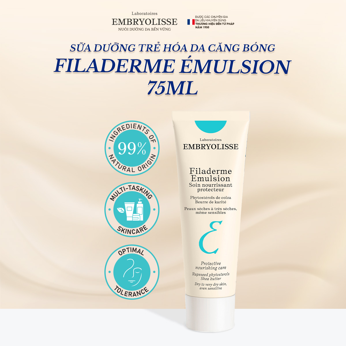 Mô tả Sữa Dưỡng Trẻ Hóa Căng Bóng Da Và Chăm Sóc Da Toàn Diện Embryolisse Filaderme Émulsion 75ml - 1